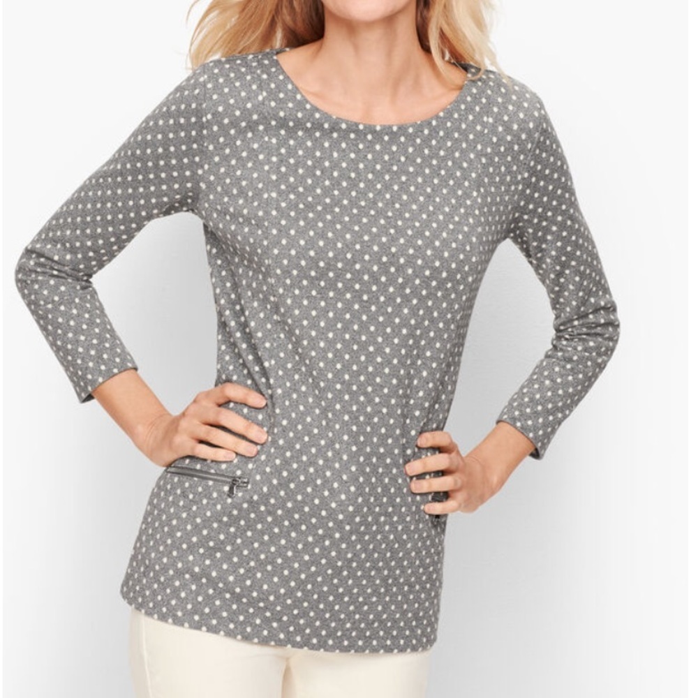 Talbots NEW Glitter Polka Dot Zip Pocket Blouse Sz M